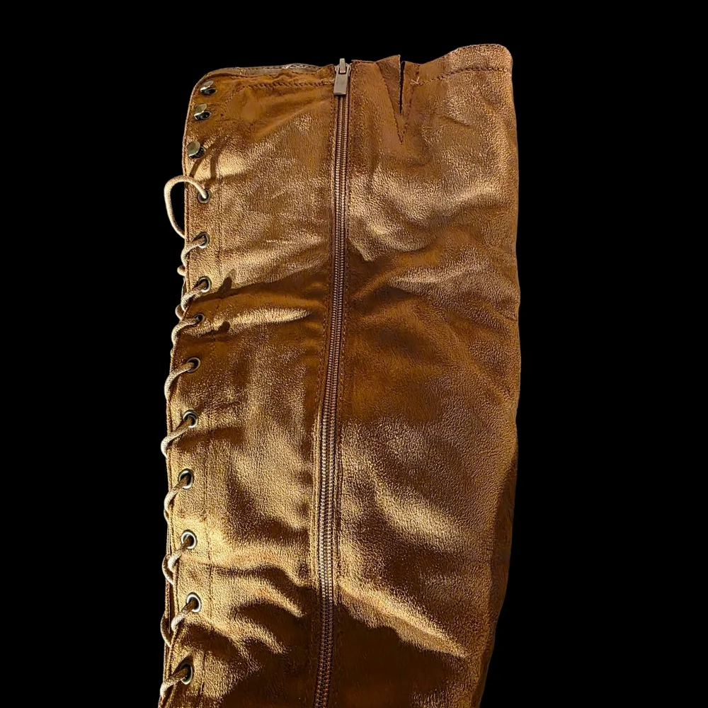 Tan Over the Knee Suade Lace-Up Boots EUC